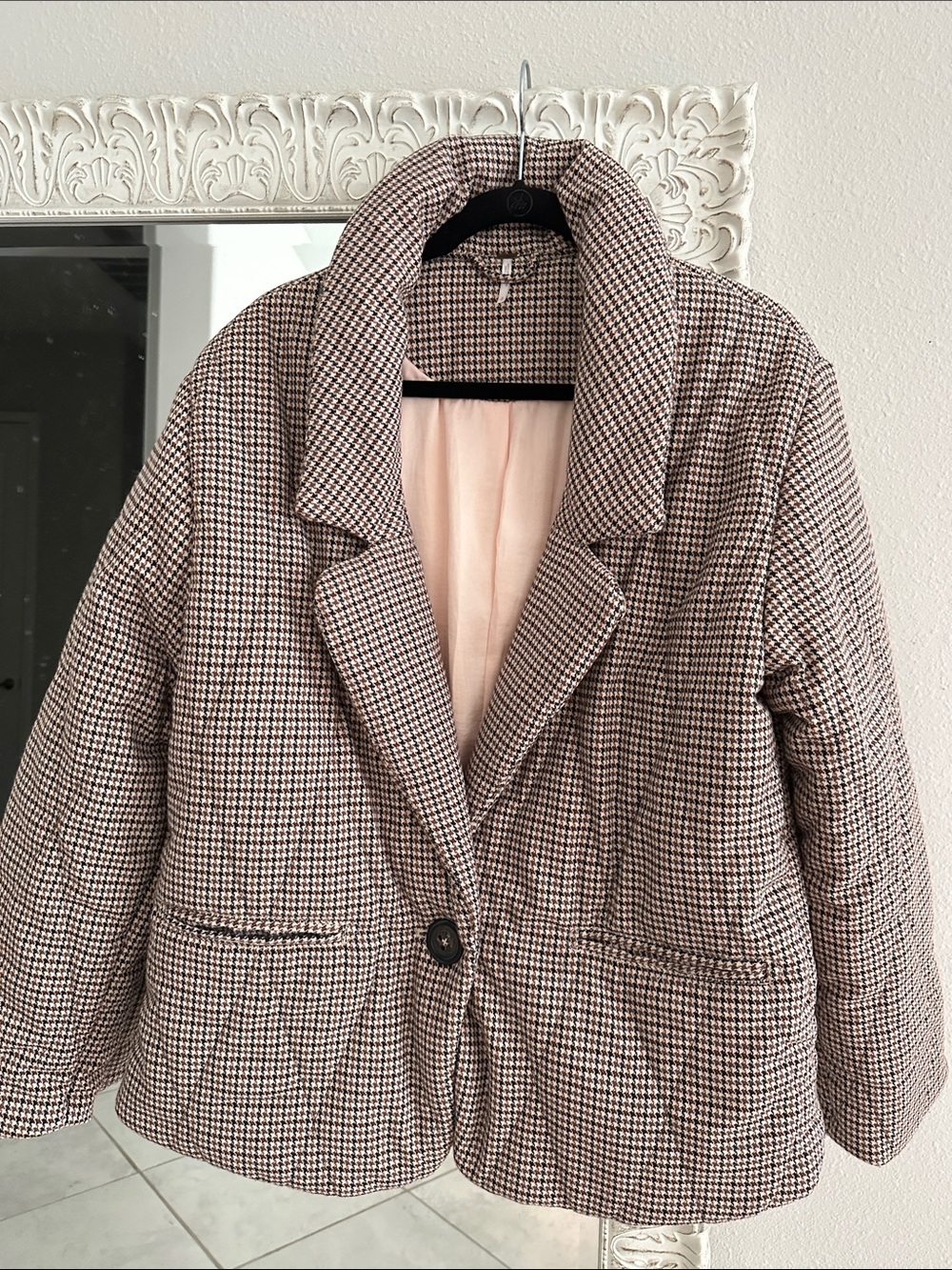 Free People Tawny Plaid Puffer Jacket Houndstooth Quilted Blazer